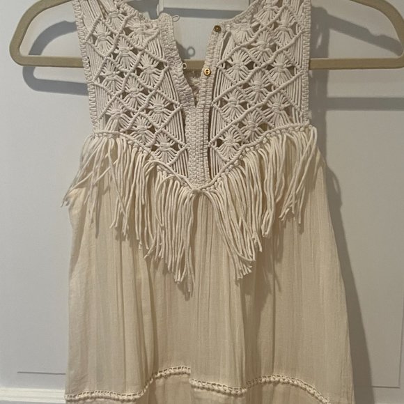Ulla Johnson Ivory Fringe Crochet Macrame Neck Maxi Dress - Picture 4 of 5